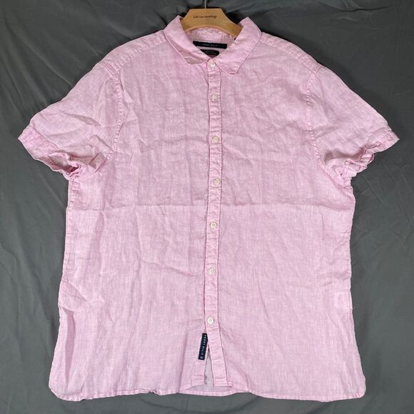 Perry Ellis 100% Linen Shirt Men's XL Short Sleeve Pink Preppy Beach Summer - Picture 1 of 3